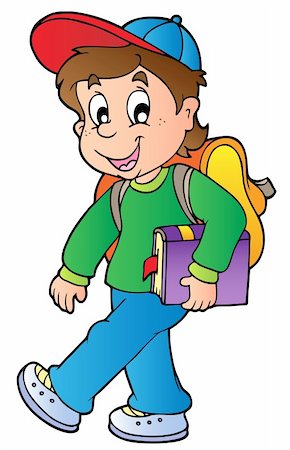 Cartoon boy walking to school - vector illustration. Stock Photo - Budget Royalty-Free & Subscription, Code: 400-04911176