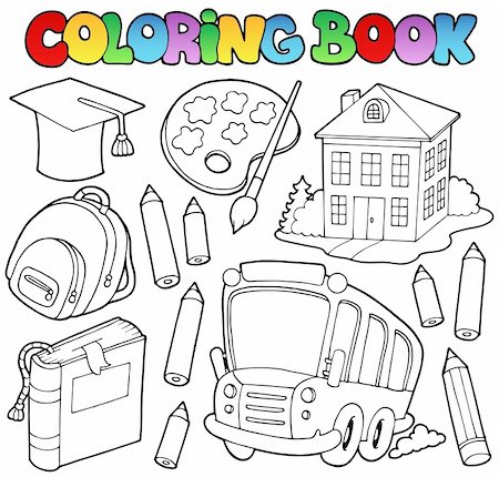 elementary school building - Coloring book school cartoons 9 - vector illustration. Stock Photo - Budget Royalty-Free & Subscription, Code: 400-04911188