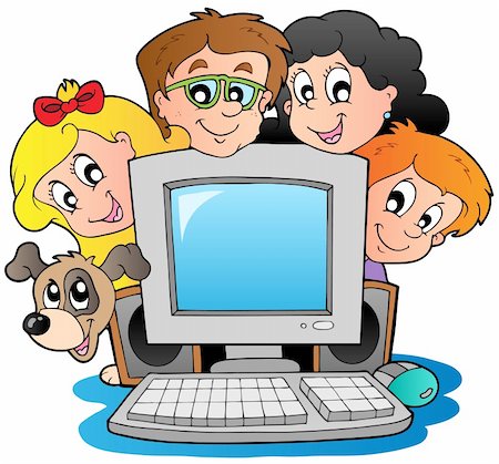 simsearch:400-04268468,k - Computer with cartoon kids and dog - vector illustration. Stock Photo - Budget Royalty-Free & Subscription, Code: 400-04911194