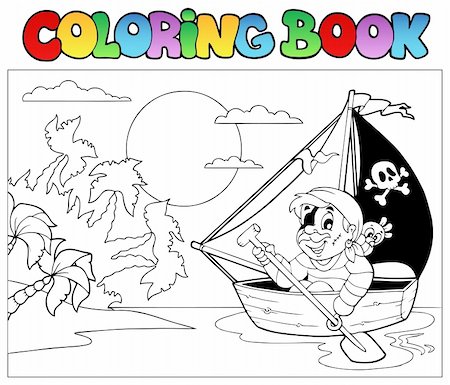 simsearch:400-06091829,k - Coloring book with pirate in boat - vector illustration. Fotografie stock - Microstock e Abbonamento, Codice: 400-04911193