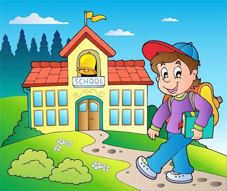 Theme with boy and school building - vector illustration. Photographie de stock - Aubaine LD & Abonnement, Code: 400-04911219