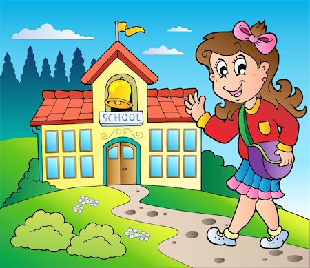 Theme with girl and school building - vector illustration. Stock Photo - Budget Royalty-Free & Subscription, Code: 400-04911220