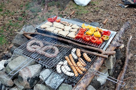 summer campfire grilling outdoor, pepper, meat, wurstel Stock Photo - Budget Royalty-Free & Subscription, Code: 400-04911424