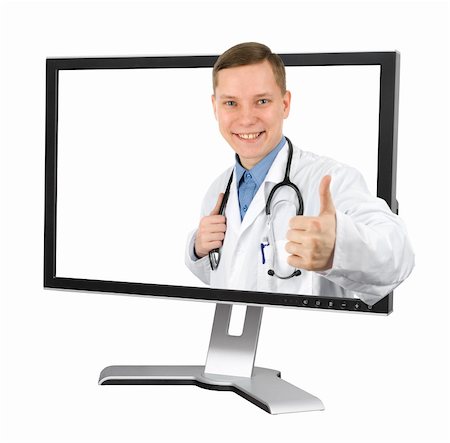 doctor business computer - happy doctor showing thumb up sign Stock Photo - Budget Royalty-Free & Subscription, Code: 400-04911700