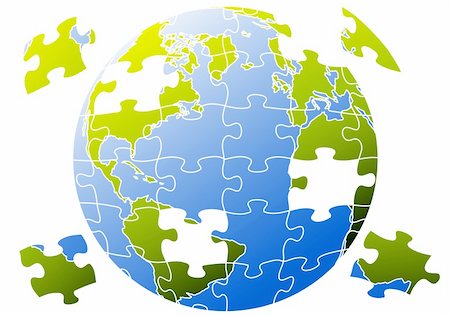 earth globe with jigsaw puzzle, vector illustration Stock Photo - Budget Royalty-Free & Subscription, Code: 400-04911859