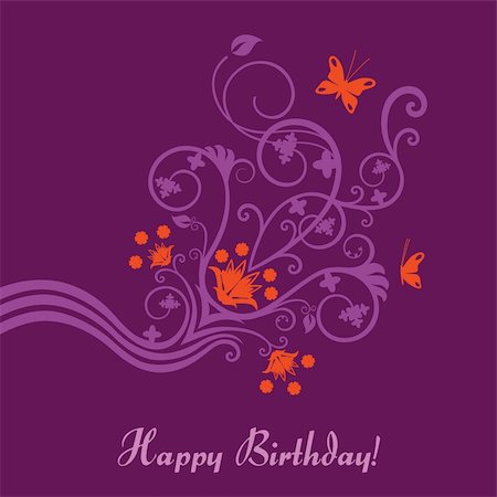 simsearch:400-05728242,k - Purple and pink floral birthday card. This image is a vector illustration. Photographie de stock - Aubaine LD & Abonnement, Code: 400-04912028