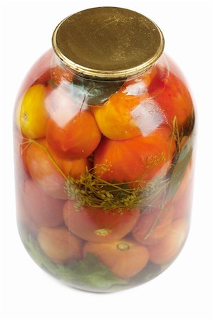 pickling gherkin - Jar of tomatoes isolated over white background Stock Photo - Budget Royalty-Free & Subscription, Code: 400-04912106