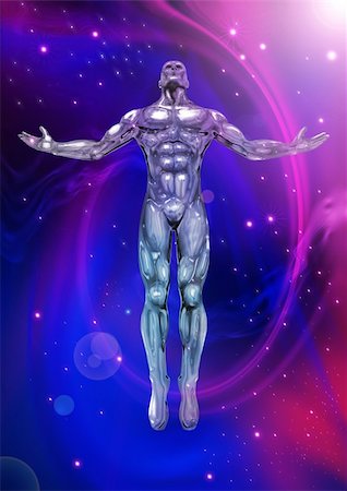 extraterrestre - An illustration of a chrome man figure on cosmic background. Foto de stock - Super Valor sin royalties y Suscripción, Código: 400-04912267