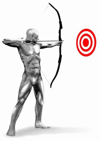 simsearch:400-09110096,k - An illustration of a chrome man figure aiming a target. Photographie de stock - Aubaine LD & Abonnement, Code: 400-04912260