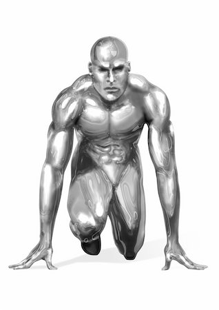 position start running men - Illustration of a chrome man getting ready for a fast sprint. Stock Photo - Budget Royalty-Free & Subscription, Code: 400-04912271