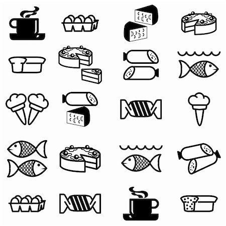 eating seafood restaurant - set of vector silhouettes of icons on the food theme Photographie de stock - Aubaine LD & Abonnement, Code: 400-04912297