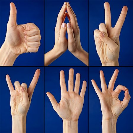 Set of gesturing hands on blue background Stock Photo - Budget Royalty-Free & Subscription, Code: 400-04912395