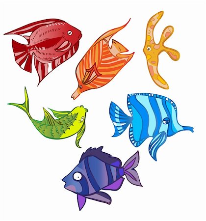 diving with turtles - Rainbow emotional fish. Vector illustration Stock Photo - Budget Royalty-Free & Subscription, Code: 400-04912821