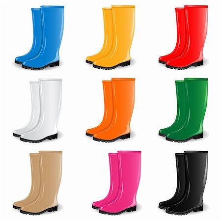 simsearch:400-05327098,k - Vector set of  rubber boots in different colors Stock Photo - Budget Royalty-Free & Subscription, Code: 400-04912884
