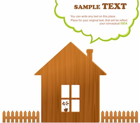flower sale - Wooden home with flower, fence and cloud for text. Vector Illustration. Stock Photo - Budget Royalty-Free & Subscription, Code: 400-04912940