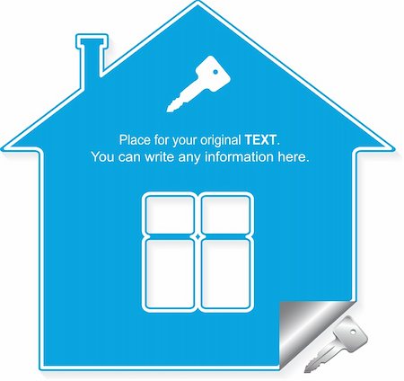 simsearch:400-05692102,k - Sticker of home and key under it. Vector Illustration. Photographie de stock - Aubaine LD & Abonnement, Code: 400-04912941