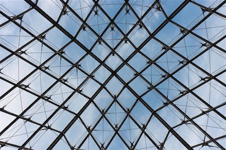 simsearch:400-08038187,k - Modern symmetrical transparent glass roof with metal supporting frame Foto de stock - Super Valor sin royalties y Suscripción, Código: 400-04913064
