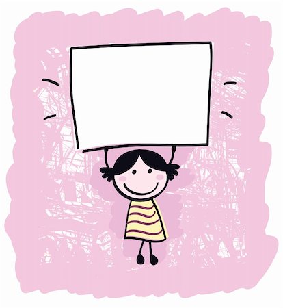 doodle art about school - Happy cute little girl holding empty blank banner - cartoon illustration Stock Photo - Budget Royalty-Free & Subscription, Code: 400-04913442