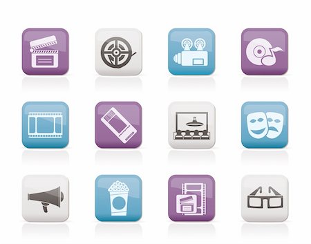 reel to reel camera - Movie theatre and cinema icons - vector icon set Stock Photo - Budget Royalty-Free & Subscription, Code: 400-04913454