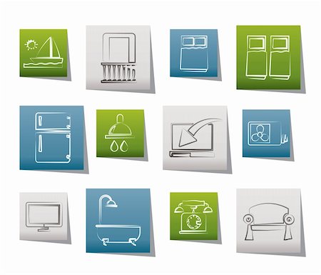 Hotel and motel room facilities icons - vector icon set Stock Photo - Budget Royalty-Free & Subscription, Code: 400-04913461