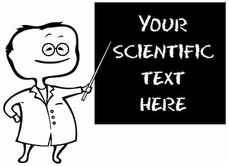 school black and white cartoons - Young scientist professor in cartoon type with a blackboard isolated on white - vector illustration Stock Photo - Budget Royalty-Free & Subscription, Code: 400-04913588