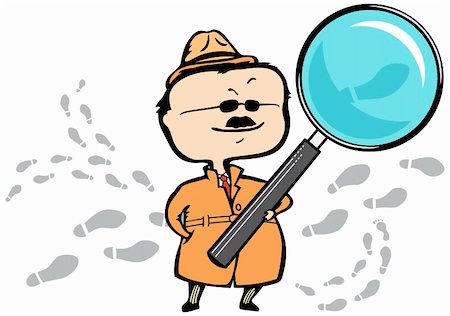 police cartoon characters - Detective or private investigator with a magnifying glass and footprints - vector illustration - The document can be scaled to any size without loss of quality. Stock Photo - Budget Royalty-Free & Subscription, Code: 400-04913590