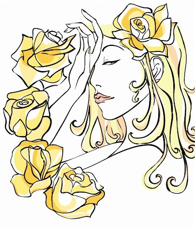 ptits_ptits (artist) - Beautiful woman with flowers. Vector illustration Photographie de stock - Aubaine LD & Abonnement, Code: 400-04913835