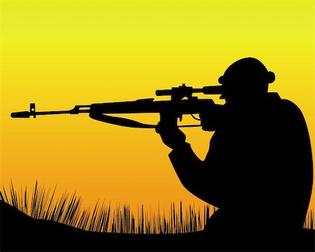 schütze (waffenschütze) - silhouette of a sniper on an orange background Stockbilder - Microstock & Abonnement, Bildnummer: 400-04924711