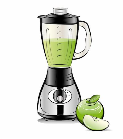 Drawing color kitchen blender with Apple juice. Vector illustration Stock Photo - Budget Royalty-Free & Subscription, Code: 400-04924750