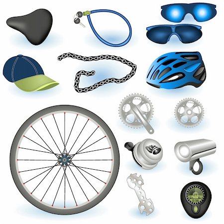 extreme bicycle vector - A collection of bicycle equipment color illustrations. Foto de stock - Super Valor sin royalties y Suscripción, Código: 400-04924812