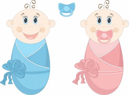 Two happy baby in diapers with big blue eyes. Vector Illustration. Stock Photo - Budget Royalty-Free & Subscription, Code: 400-04925029