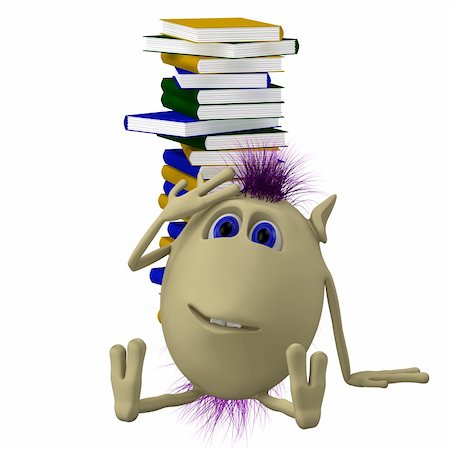 3D puppet sitting before big pile of books Stock Photo - Budget Royalty-Free & Subscription, Code: 400-04925225