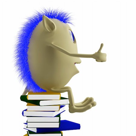 simsearch:400-04925223,k - 3D puppet with blue hairs sitting on books Stock Photo - Budget Royalty-Free & Subscription, Code: 400-04925220