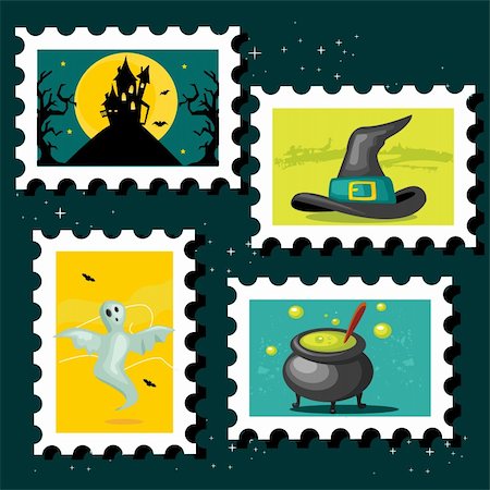 Halloween postal stamps, vector illustration Stock Photo - Budget Royalty-Free & Subscription, Code: 400-04925481