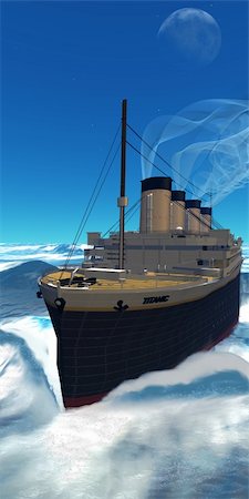simsearch:400-06067620,k - The Titanic ship cruises along under full steam below a midnight sky. Stock Photo - Budget Royalty-Free & Subscription, Code: 400-04925511