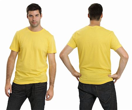 shirt front back model - Young male with blank yellow t-shirt, front and back. Ready for your design or logo. Stock Photo - Budget Royalty-Free & Subscription, Code: 400-04926260