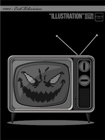 sinister smile - A vector of a television with an evil face with wicked grin, symbolizing the television that said has many negative effect, yet elusive and hard to be defeated.  Available as a Vector in EPS8 format that can be scaled to any size without loss of quality. The graphics elements are all can easily be moved or edited individually. Stock Photo - Budget Royalty-Free & Subscription, Code: 400-04926280