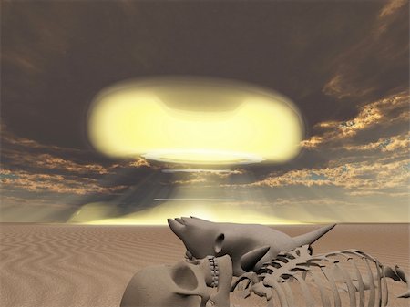 dead people in deserts - Skeletal remains and nuclear explosion Stock Photo - Budget Royalty-Free & Subscription, Code: 400-04926357