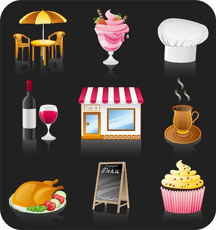 simsearch:851-02960697,k - Vector cafe icon set isolated on black background. Foto de stock - Super Valor sin royalties y Suscripción, Código: 400-04920145