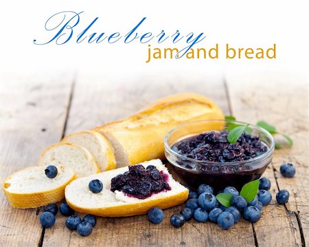 simsearch:400-06698338,k - Fresh bread with blueberry jam and fruits on a rustic table, place for your text up Stock Photo - Budget Royalty-Free & Subscription, Code: 400-04920250