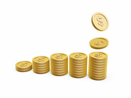 dollar symbol gold coins pile on white background Stock Photo - Budget Royalty-Free & Subscription, Code: 400-04920368