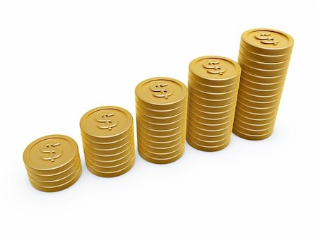 dollar symbol gold coins pile on white background Stock Photo - Budget Royalty-Free & Subscription, Code: 400-04920369
