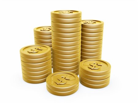 dollar symbol gold coins pile on white background Stock Photo - Budget Royalty-Free & Subscription, Code: 400-04920371