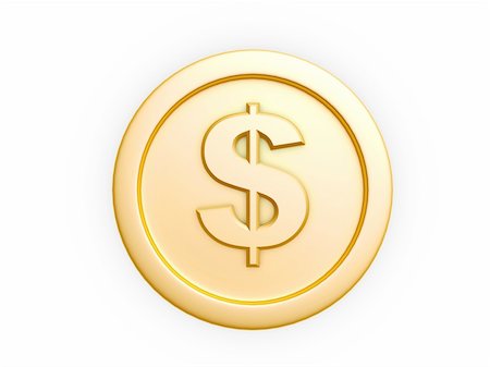 dollar symbol gold coin isolated on white background Stock Photo - Budget Royalty-Free & Subscription, Code: 400-04920372