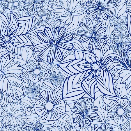 Blue floral pattern. Vector illustration Stock Photo - Budget Royalty-Free & Subscription, Code: 400-04920592