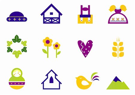 folk house - Vector collection of traditional icons and vilage motives. Vector set in fresh vibrant tones isolated on white. Stock Photo - Budget Royalty-Free & Subscription, Code: 400-04921238