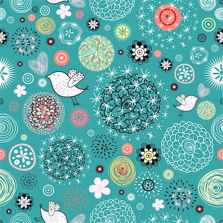 drawing designs for greeting card - seamless bright floral pattern with birds on a bright background Stock Photo - Budget Royalty-Free & Subscription, Code: 400-04921540
