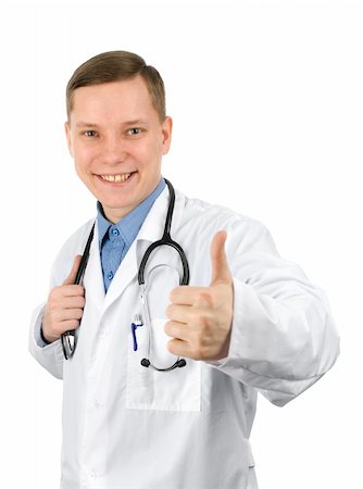 Young male doctor with thumb up, isolated on white background Stock Photo - Budget Royalty-Free & Subscription, Code: 400-04921611