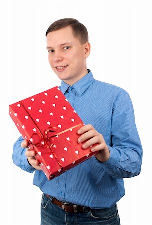 simsearch:400-07726699,k - young man with a gift box isolated over white Foto de stock - Super Valor sin royalties y Suscripción, Código: 400-04921652