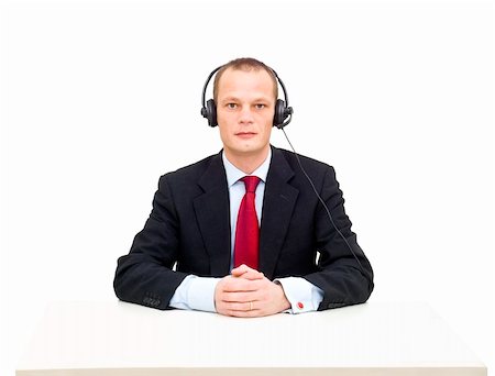 A businessman with a headset and microphone ready to take your call Stock Photo - Budget Royalty-Free & Subscription, Code: 400-04922082